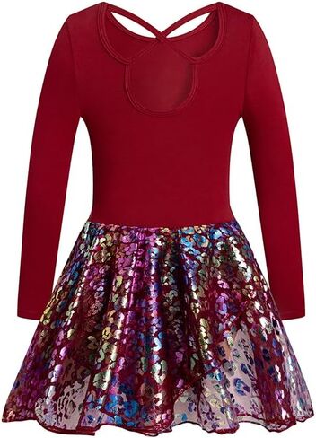 Phineein Girls' Long Sleeve Criss-Cross Back Dance Leotard with Dress Cutout Back in Saudi Arabia