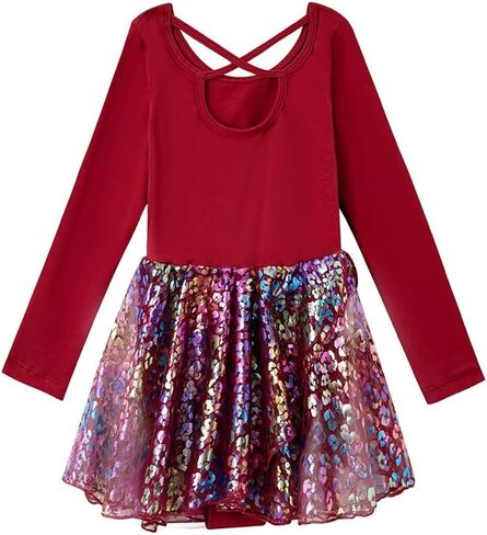 Phineein Girls' Long Sleeve Criss-Cross Back Dance Leotard with Dress Cutout Back in Saudi Arabia