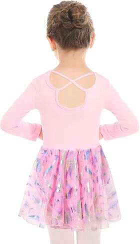 Phineein Girls' Long Sleeve Criss-Cross Back Dance Leotard with Dress Cutout Back in Kuwait