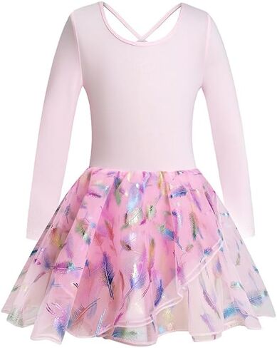 Phineein Girls' Long Sleeve Criss-Cross Back Dance Leotard with Dress Cutout Back in Kuwait