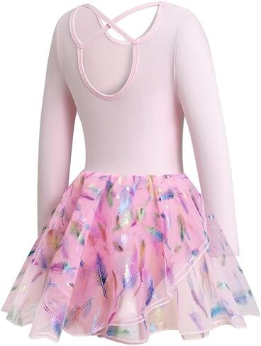 Phineein Girls' Long Sleeve Criss-Cross Back Dance Leotard with Dress Cutout Back in Kuwait