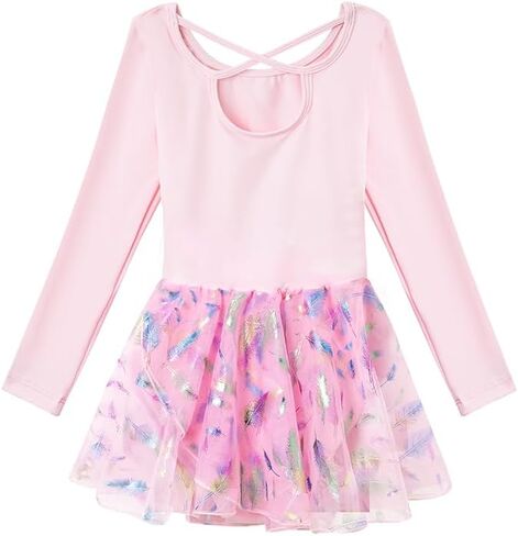 Phineein Girls' Long Sleeve Criss-Cross Back Dance Leotard with Dress Cutout Back in Kuwait
