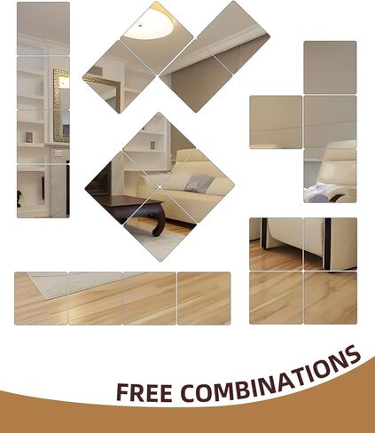 12 "× 12" x4pcs البلاط مرآة الجدار الكامل الطول ، مرآة جدار زجاجية مركبة الجدار بدون إطار للصالة الرياضية المنزلية ، الباب ، غرفة النوم ، غرفة المعيشة in Kuwait