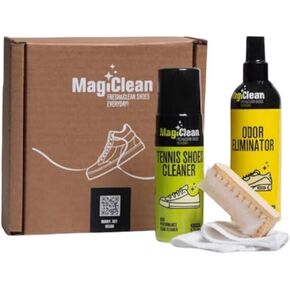 MAGICLEAN Canvas Cleaner & Odor Eliminator Sneaker Care Duo with Small Towel and Brush for Fabric Cleaner for Canvas, Tennis Shoes, Quick-Drying Formula, Stain Remover, Deodorizer, Shoe Care Kit
