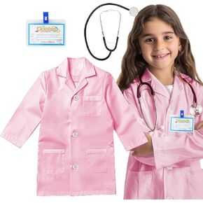 RioRand Kids' Doctor Lab Coat Costume with Accessories Role Play for Boys Girls Playset Nurse Costume Age 3-12 (Pink, M-130CM/6-7Y)