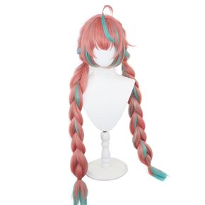 Varesa Cospaly Wig -Pink and Green Wig with Bangs for Women's Parties and Halloween