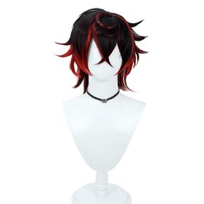 Short Black Mix Red Wig Short Straight Wigs Layered Wig with Bangs Heat Resistant Role Play Cosplay Show Wigs (Black Red)