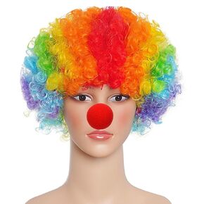jiebor Clown Costume Clown Wig Red Nose Accessories for Halloween Parties Carnivals Pretend Play Men Women Adults Decorations