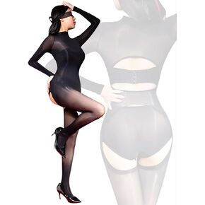 Bodystocking for Women Long Sleeve Backless High Neck Full Bodysuit Oil Elegant Body Stockings