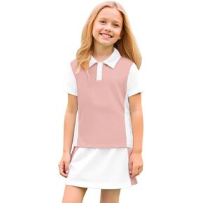 IZYJOY Girls Tennis Golf Dress Outfit Kid Polo Shirt Skorts Sets Sport Skirt with Built-in Shorts Athletic Clothes 6-10 Years