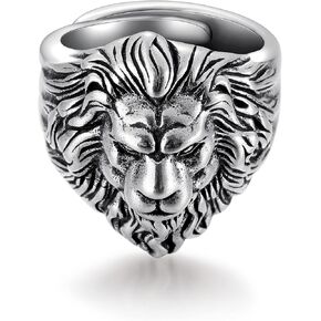 Yumikoo Lion Ring for Men Titanium Stainless Steel Open Adjustable Ring
