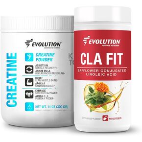 Evolution Advance Nutrition CLA Fit 2,400 mg-Support Lean Muscle Mass, Promote Energy (90 Softgels)+Creatine Monohydrate Powder 5000mg–Supports Muscle Recovery and Enhanced Strength Power 60 Servings