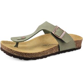 Women's Cork Footbed Flip Flops, Thong Sandals with Adjustable Straps and Arch Support, Open Toe Beach Sandals All-Day Comfort Summer Shoes