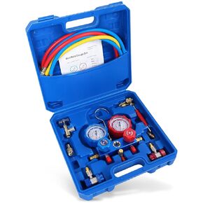 SINOCMP R410A R134A HVAC Manifold Gauge, 410A 134A Air Conditioner A/C Refrigerant Recharge Set, R22 R32 Diagnostic Gauges with Hoses Tool Kit