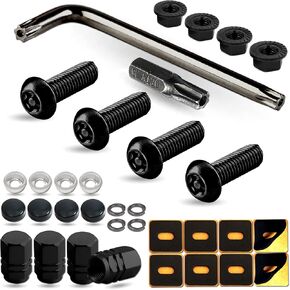 Minda Black Anti Theft License Plate Screws- Rustproof Stainless Steel Security Car Tag Bolts Hardware,M6 (1/4 inch) Tamper Proof Screw,Fastener Nut for Front Rear Frame Holder Mounting