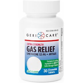 GeriCare Chewable Extra Strength Gas Relief Simethicone 125mg, Fast-Acting Relief from Digestive Gas Buildup, Bloating and Abdominal Discomfort, 30 Count (Pack of 1)
