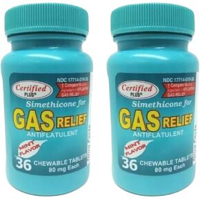 Gas Relief Chewable Tablets, 80mg Simethicone, Mint Flavor, 36 Count, 2 Pack