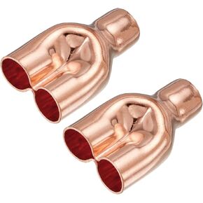 MECCANIXITY Tee Y Type Copper Fitting Welding Joint Split Union Intersection 6.35mm or 1/4 Inch ID for HVAC, Air Conditioning Refrigeration System, Pack of 5