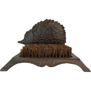 Outdoor Home Porch Garden Farmhouse All Weather Adorable Simple Fashion Hedgehog Design Rustic Cast Iron Shoe Brush Medium Size for Home Porch Garden Farmhouse All Weathe
