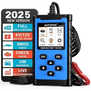 Autophix 2 في 1 OBD2 ماسح ضوئي مع اختبار البطارية ، BAS300 Plus 12V 100-2000 CCA شحن البطارية شحن الكود قارئ كود السيارة