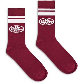 Tee Luv Men's Dr Pepper Soda Logo Crew Socks (Burgundy/White)