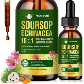 قطرات سائل Soursop Graviola - 5 في 1 مع Echinacea ، الكركم ، VC ، الزنك ، 10: 1 تركيز البيرة على الدعم المناعي ، الصحة الخلوية ودعم مضادات الأكسدة