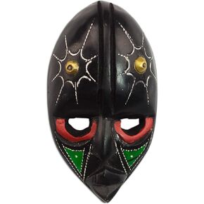 Novica Artisan Handclved Wood Mask Wall من غانا أسود متعدد الألوان Woodbrass أقنعة غانية [5.75in H x 3in W x 1.4in D] "أفكار نجمية"