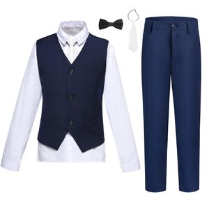 Boy's Suit Slim Fit 5 Piece Formal Prom Teen Suits Tuxedo Wedding Set Toddler Boy Dress with Vest Shirt Pant Tie for Kid Boys