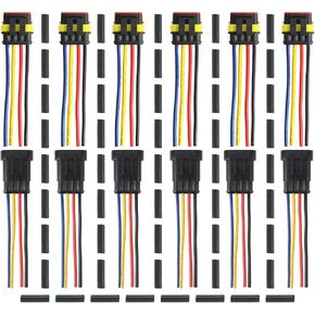 Carbhub 6 Sets 4 Pin Connector Waterproof 16 AWG 4 Wire Connectors With Heat Shrink Tubing Automotive Electrical Connectors Male And Female Way Compatible with Car Truck Boat Wire Connection