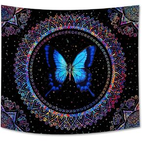 Mushroom Tapestry Trippy Tapestry for Bedroom Blacklight Aesthetic Tapestries Black Light Poster Trippy Wall Hanging Decor for Living Room Psychedelic Blue Purple Colorful Tapestry (36ʺL × 48ʺW)