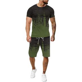 Mens Short Sets 2 Piece Outfits Summer Casual Muscle Gym Workout Athletic T Shirt Outfits for Men