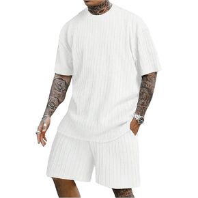 Gorglitter Men's Vacation Beach Outfits Tele Secort Short Sleeve Tee and Shorts TrackSuit