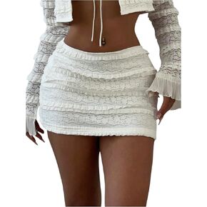 Milumia Women's Lace Trim Knit Micro Mini Skirt Ruffled Layered Pleated Tiered Y2K Festival Skirts