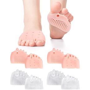4 Pairs Silicone Toe Spacers Separators for Women Men Bunion Corrector, Hammertoe Straightener, Breathable Metatarsal Foot Support Pads Toe Cushions for Pain Relief (Beige and Clear)