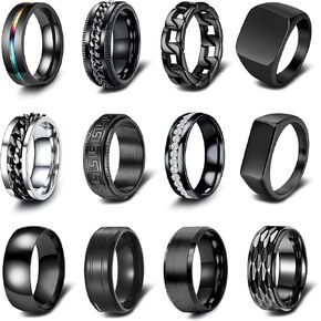 EIELO 12pcs Stainless Steel Band Rings - Silver, Modern, Wedding & Everyday Occasion - No Gemstones, Unisex, Size 7-14
