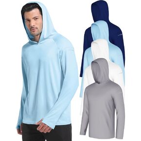 4 Pack Men's Sun Shirts UPF 50+ Rash Guard Long Sleeve Sun Protection Hoodies UV Fishing Athletic Workout Hiking Hooded