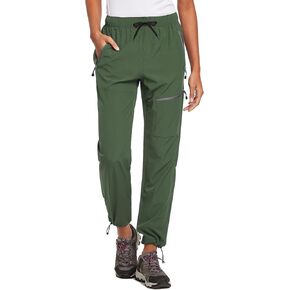 baleaf Women's Petite Hiking Pants Lightweight Quick Dry Water Resistant Cargo Pants 27'' Inseam for All Seasons Army Green Size L