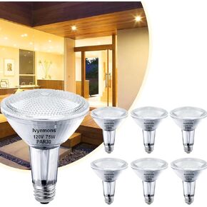 PAR30 هالوجين طويل الرقبة 60W 120V - 6 عبوات PAR30 لمبات ضوء الفيضانات E26 قاعدة، 60W PAR30 عكس الضوء 2800K أبيض دافئ، لمبة هالوجين PAR30 طويلة الأمد لتتبع الضوء، ضوء راحة