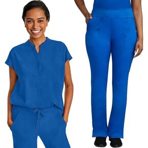 Healing Hands Women's Scrub Set Journey Top with Snap Closure at Neckline 2152 Tori Pant with 2-Way Stretch Fabric - 9133, Royal- L Top/L Pant
