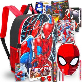 Marvel Spiderman Backpack for Kids, Toddlers - Bundle with Spiderman 16 Inch Backpack Plus Spiderman Lunch Box, Stationery Supplies, Water Bottle, Stickers, and More (Marvel School Supplies Set)
