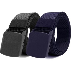 1/2 Pack Nylon Belts for Men Military Tactical Slide Plastic Buckle Belt Adjustable No Holes Canvas Web Belt Outdoor