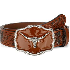 Western Leather Belt for Men Black Cowboy Buckle Belt for Jeans Vintage Country Belt