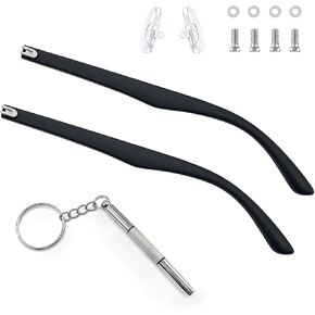 1 Pair Universal Glasses Arms Legs Replacement Eyeglass Repair Kit with Screws Washers Screwdrivers Nose Pads DIY Temples (Black)