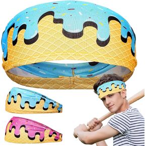 Ice Cream Headband Baseball Athletic Sweatband Moisture Wicking Workout Hairband Breathable Soft Elastic Sweatband for Men Women Keeps Head Fresh Clean Suitable Sizes Teenagers Adults