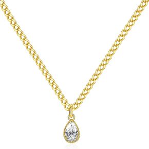 LEMON GRASS 18K Gold Plated Pear Drop CZ Necklace | Teardrop Solitaire Pendant Necklace Matching Hoop Earrings