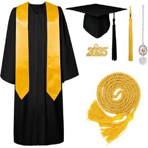 GraduatePro Graduation Cap Gown 2025 Black Tassel with Gold Stole Cord Tassel Photo Charm Ornament for High School
