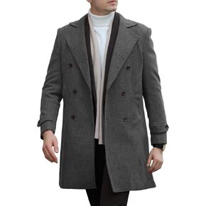 Mens Trench Coat Slim Fit Pea Coats Double Breasted Winter Wool Jackets Notched Lapel Collar Overcoat