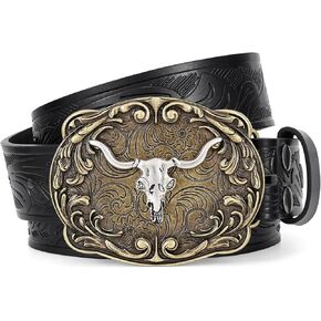 SANSTHS Cowboy Western Belts for Men Women Western Cowboy Buckle Belt Country Cowgirl Mens Leather Belt for Jeans Gifts