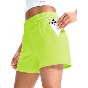 MIER Running Shorts for Women Quick Dry Mid Waisted Athletic Workout Gym Shorts with Mesh Liner, 4 Inch Inseam, 3 Pockets