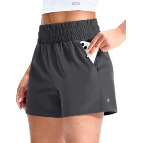 MIER Running Shorts for Women Quick Dry Mid Waisted Athletic Workout Gym Shorts with Mesh Liner, 4 Inch Inseam, 3 Pockets in Kuwait